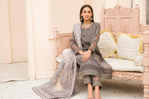 3 Piece Grey Embroidered Suit Ready To Wear - AR-3223 - ARFARIWAJ
