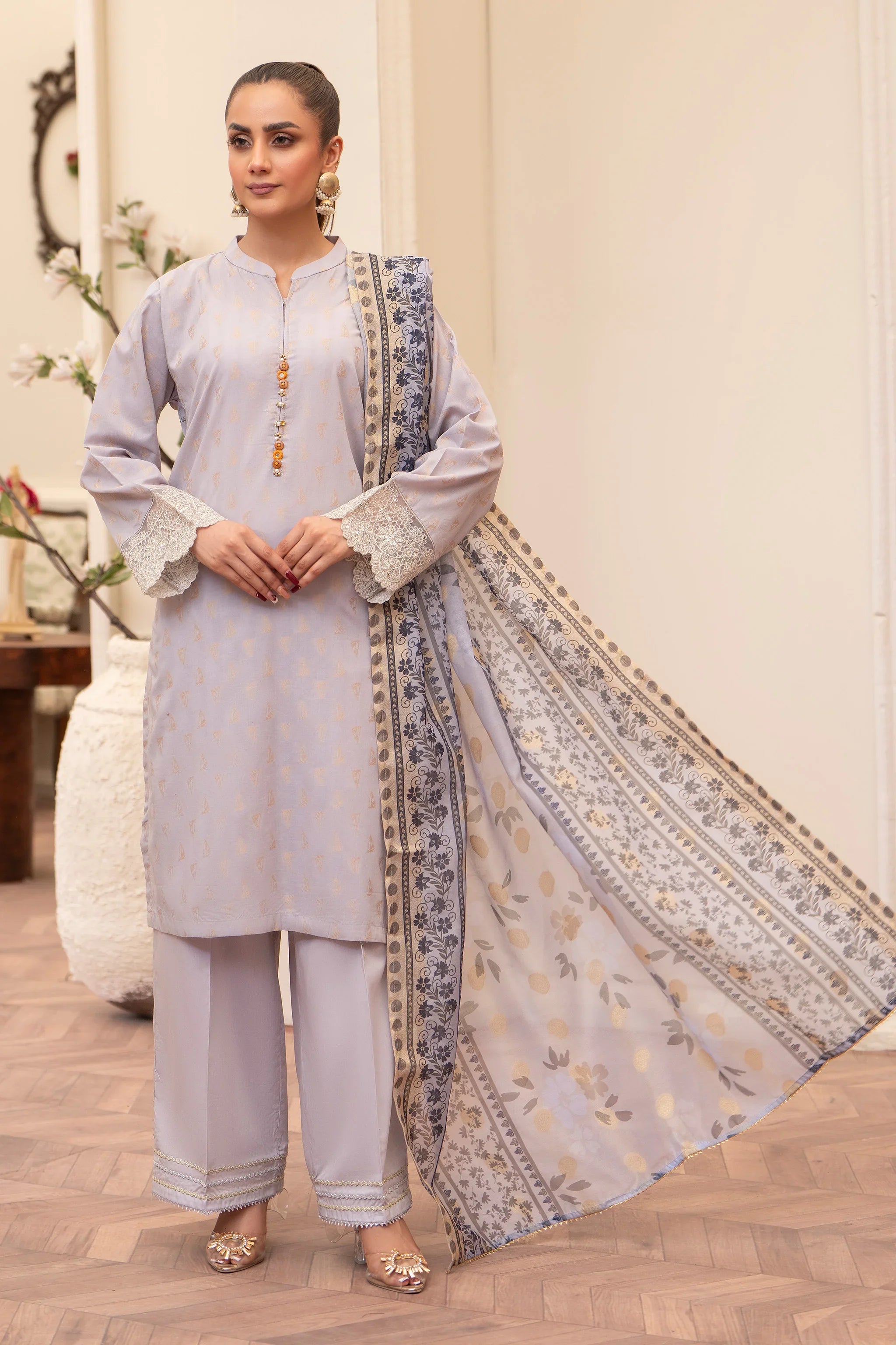 3 Piece Grey Jacquard Suit Pret - AR-3559 - ARFARIWAJ