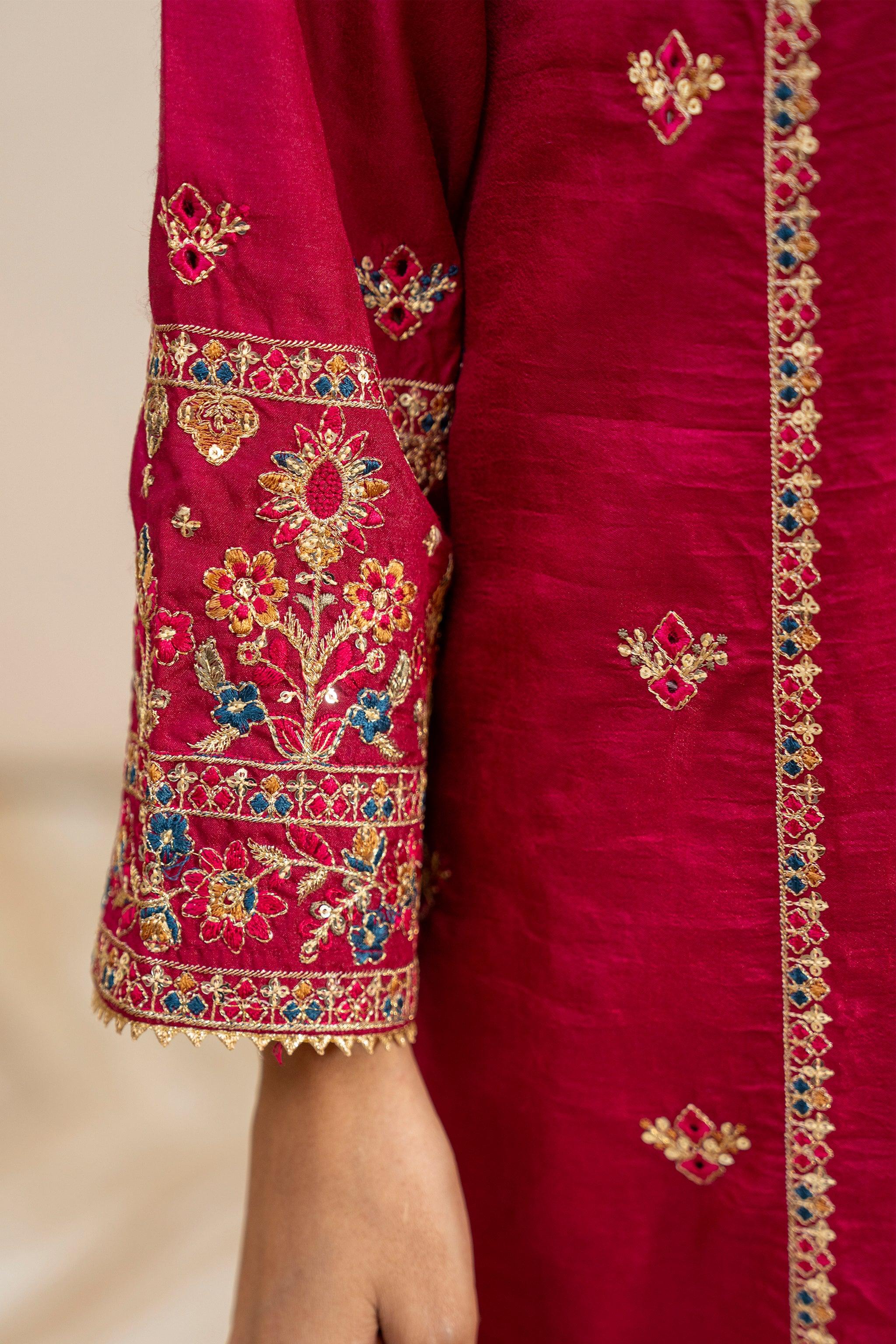 3 Piece Hot Pink Thai Silk Suit Pret - AR-3425 - ARFARIWAJ