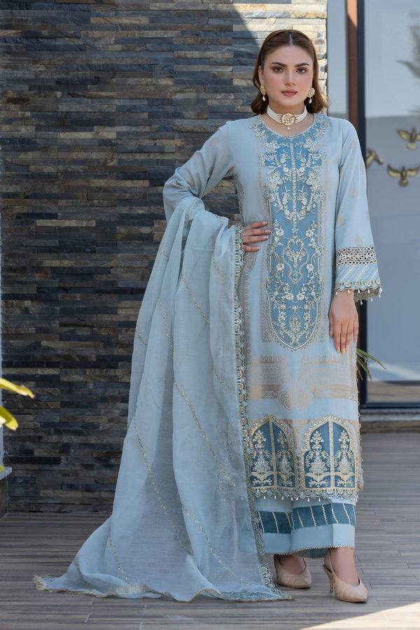 3 Piece Ice Blue Composed Jacquard Suit Pret - AR-3667 - ARFARIWAJ