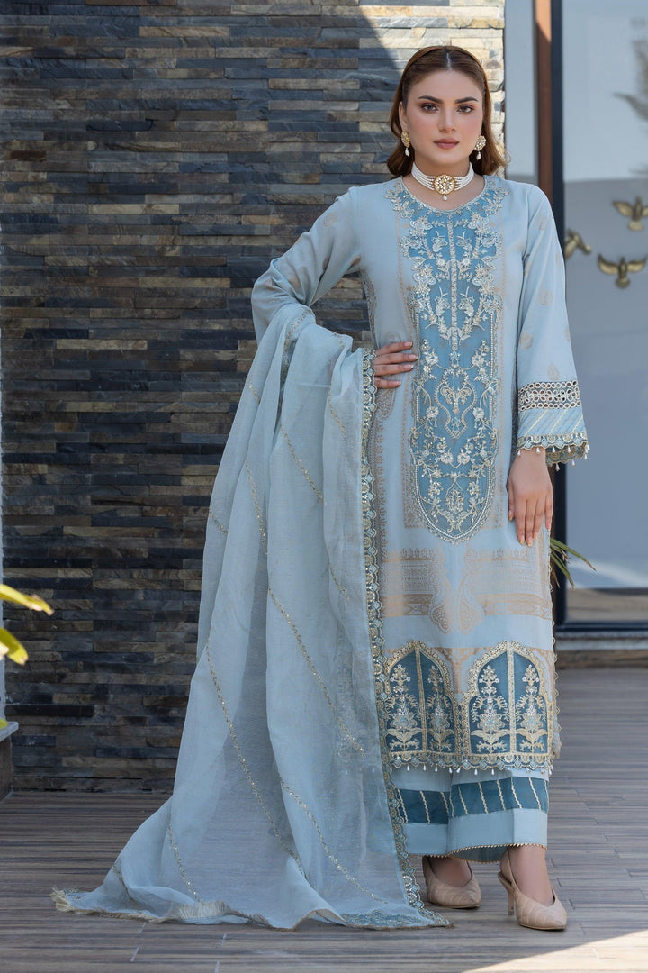 3 Piece Ice Blue Composed Jacquard Suit Pret - AR-3667 - ARFARIWAJ