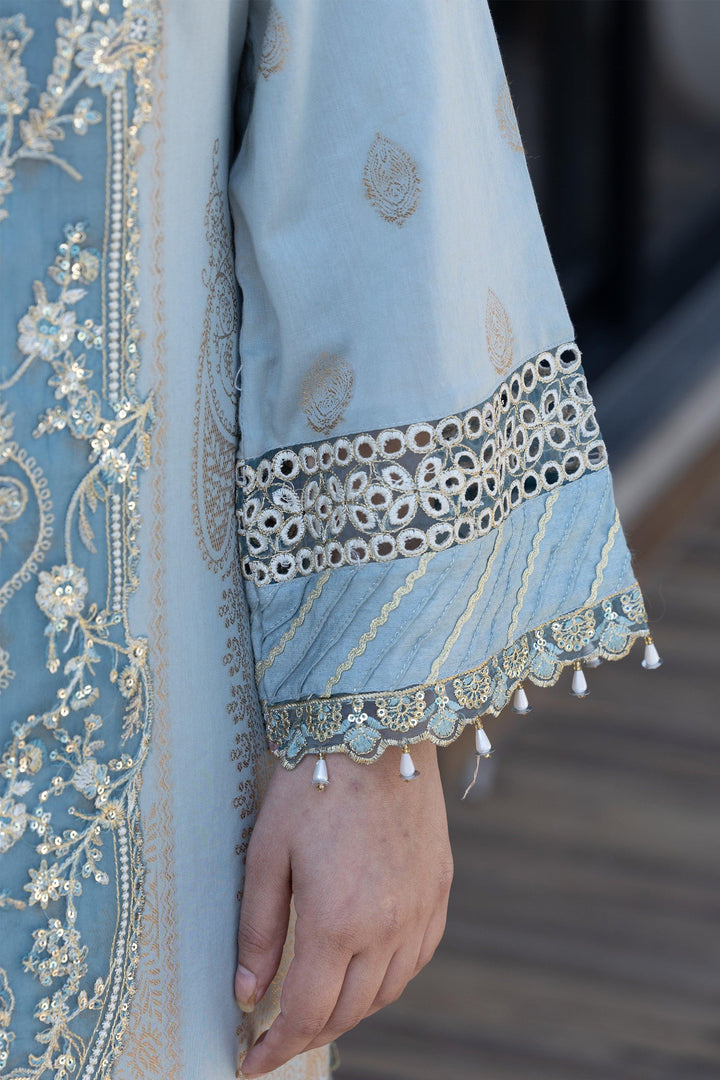 3 Piece Ice Blue Composed Jacquard Suit Pret - AR-3667 - ARFARIWAJ