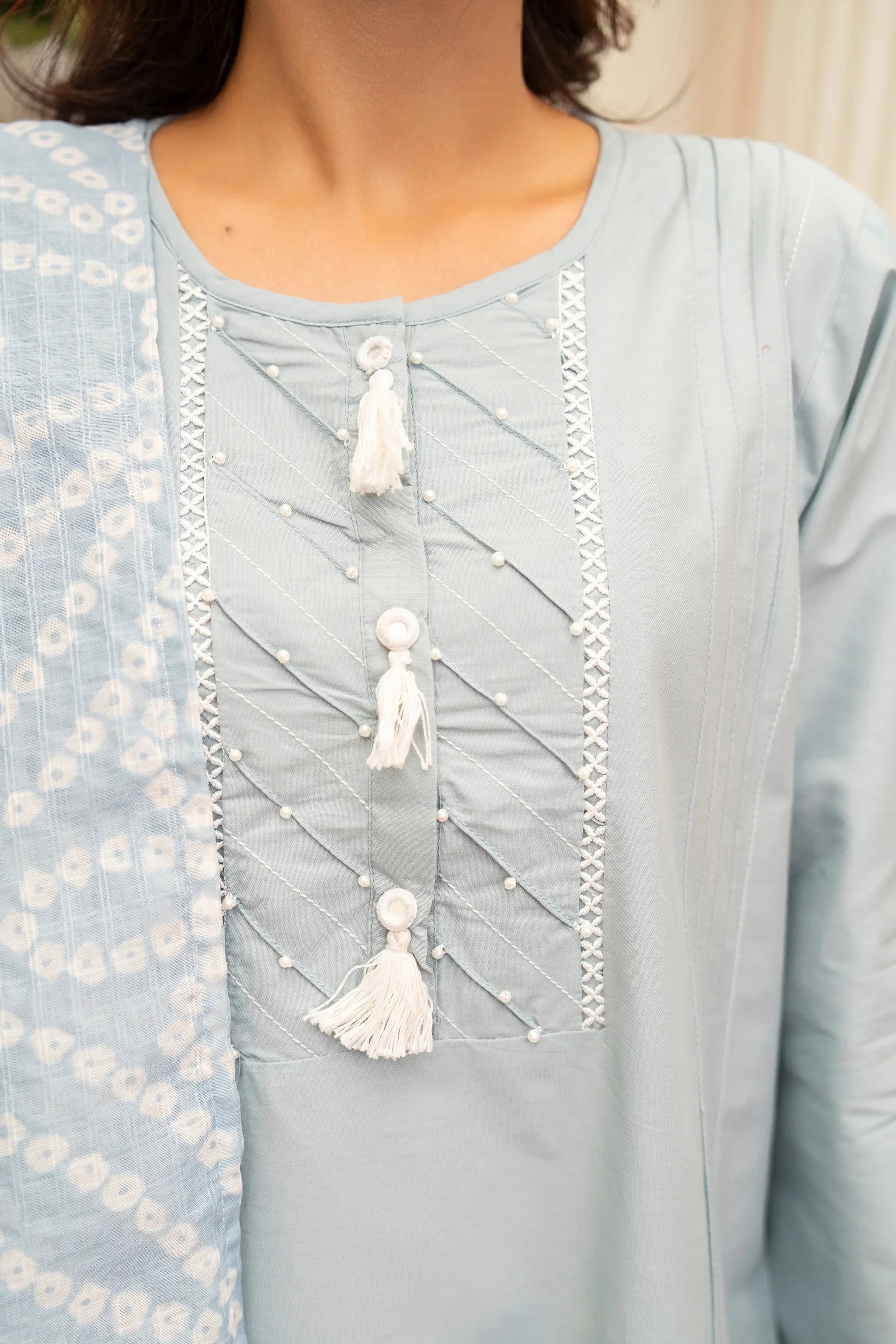 3 Piece Ice Blue Jacquard Suit Pret - AR-3646 - ARFARIWAJ