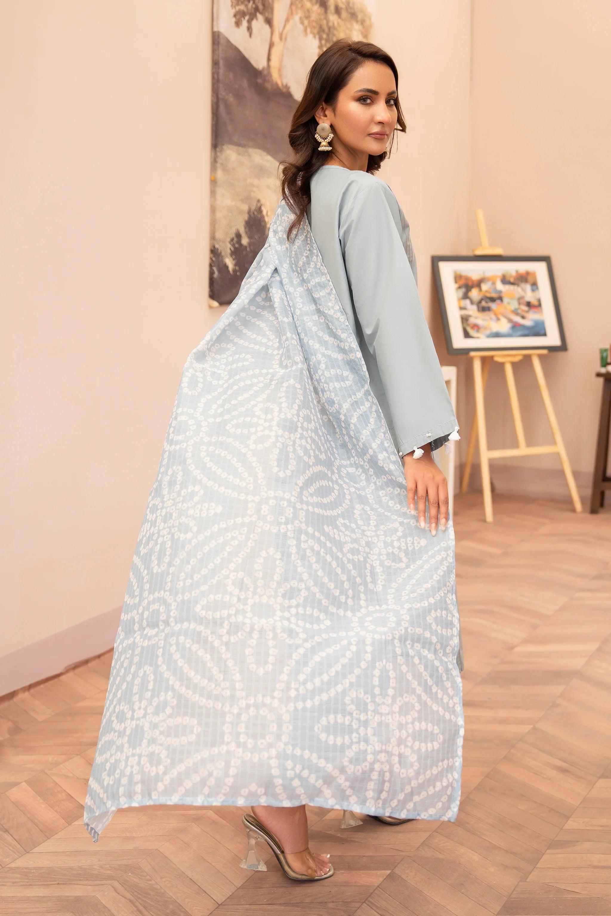 3 Piece Ice Blue Jacquard Suit Pret - AR-3646 - ARFARIWAJ