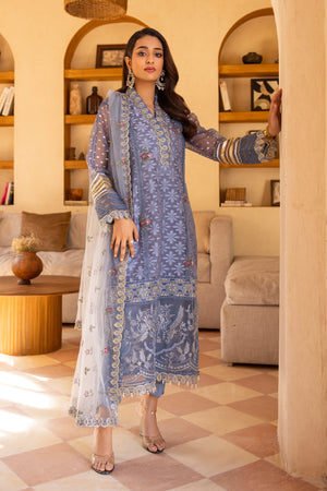 3 Piece Ivory Blue Self Organza Suit Pret - AR-3731 - ARFARIWAJ
