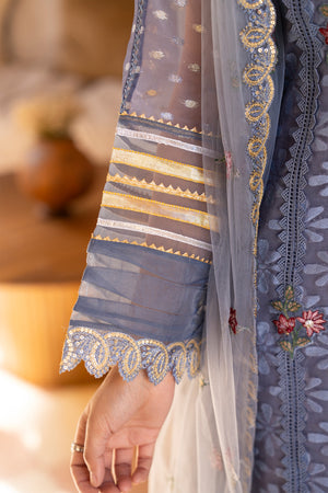3 Piece Ivory Blue Self Organza Suit Pret - AR-3731 - ARFARIWAJ