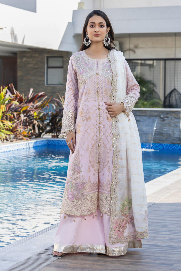 3 Piece Light Pink Composed Jacquard Suit Pret - AR-3713 - ARFARIWAJ