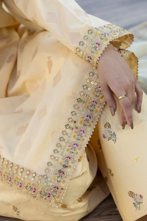 3 Piece Light Yellow Allover Jacquard Suit Pret - AR-3725 - ARFARIWAJ