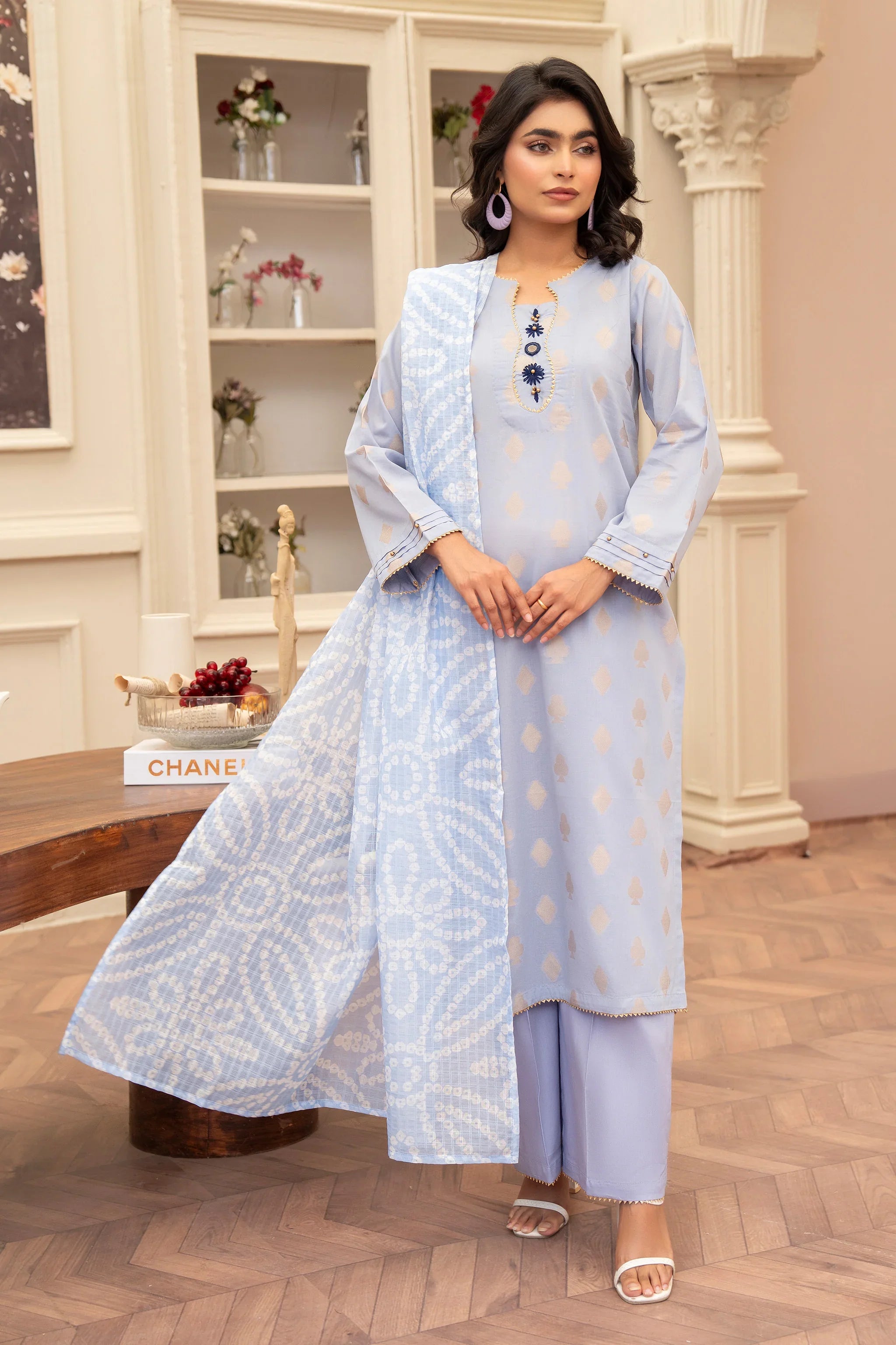 3 Piece Lilac Jacquard Suit Pret - AR-3646 - ARFARIWAJ