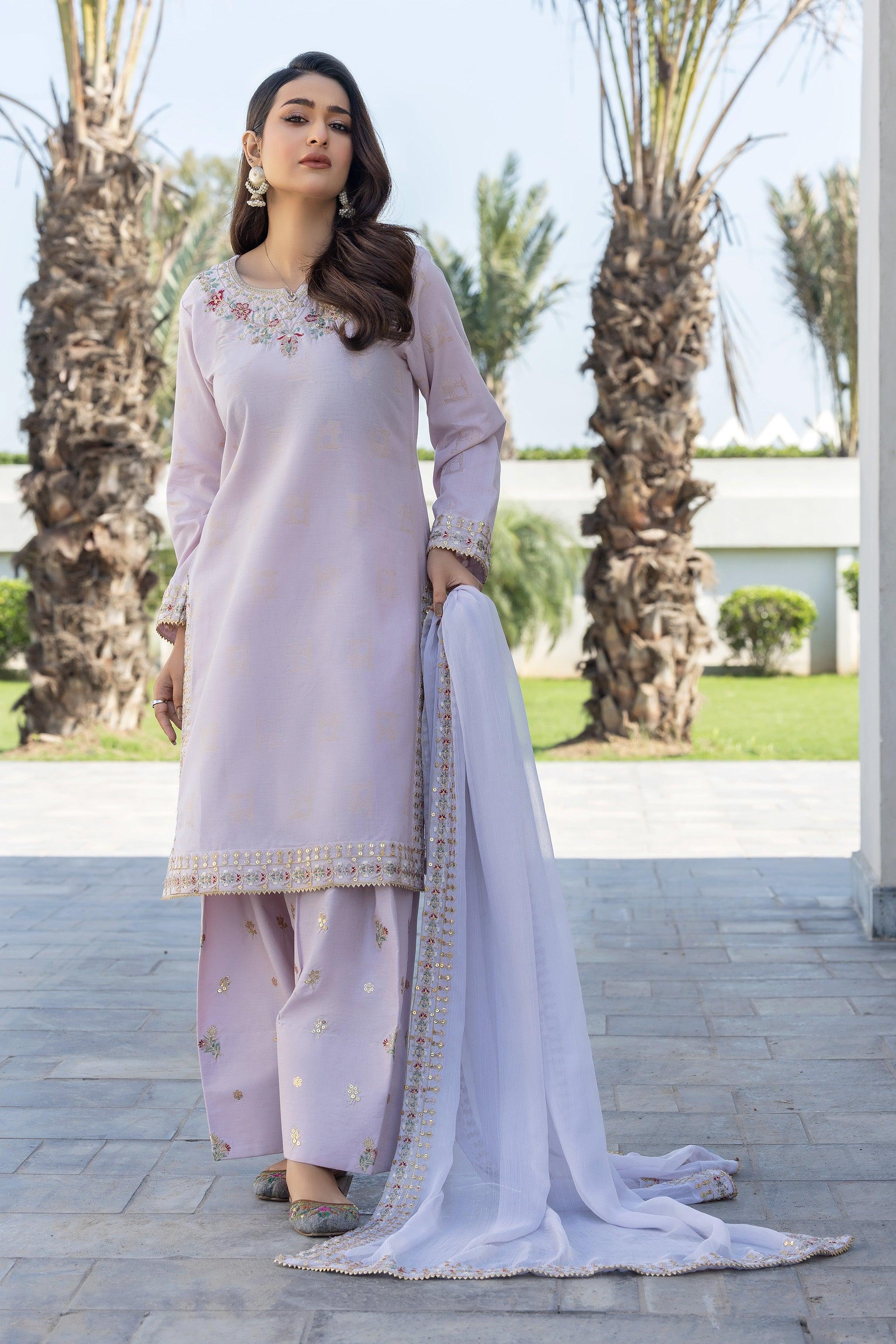 3 Piece Lilac Self Jacquard Suit Pret - AR-3725 Lilac - ARFARIWAJ