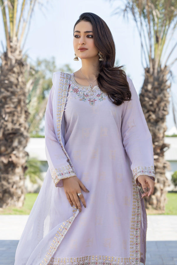 3 Piece Lilac Self Jacquard Suit Pret - AR-3725 Lilac - ARFARIWAJ
