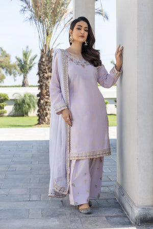 3 Piece Lilac Self Jacquard Suit Pret - AR-3725 Lilac - ARFARIWAJ