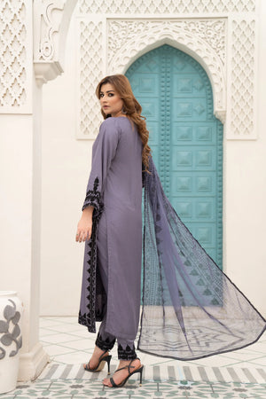 3 Piece Linen Embroidered Suit Read To Wear - AR-3014 - ARFARIWAJ
