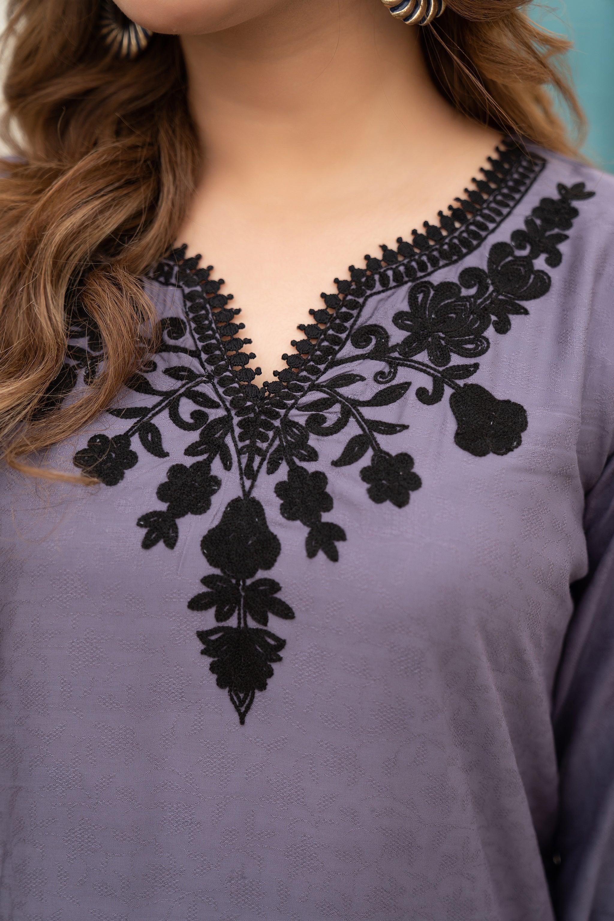 3 Piece Linen Embroidered Suit Read To Wear - AR-3014 - ARFARIWAJ