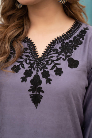 3 Piece Linen Embroidered Suit Read To Wear - AR-3014 - ARFARIWAJ