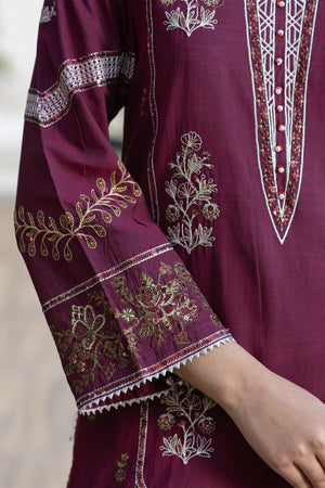 3 Piece Maroon Chambray Ready To Wear - AR-3661 - ARFARIWAJ