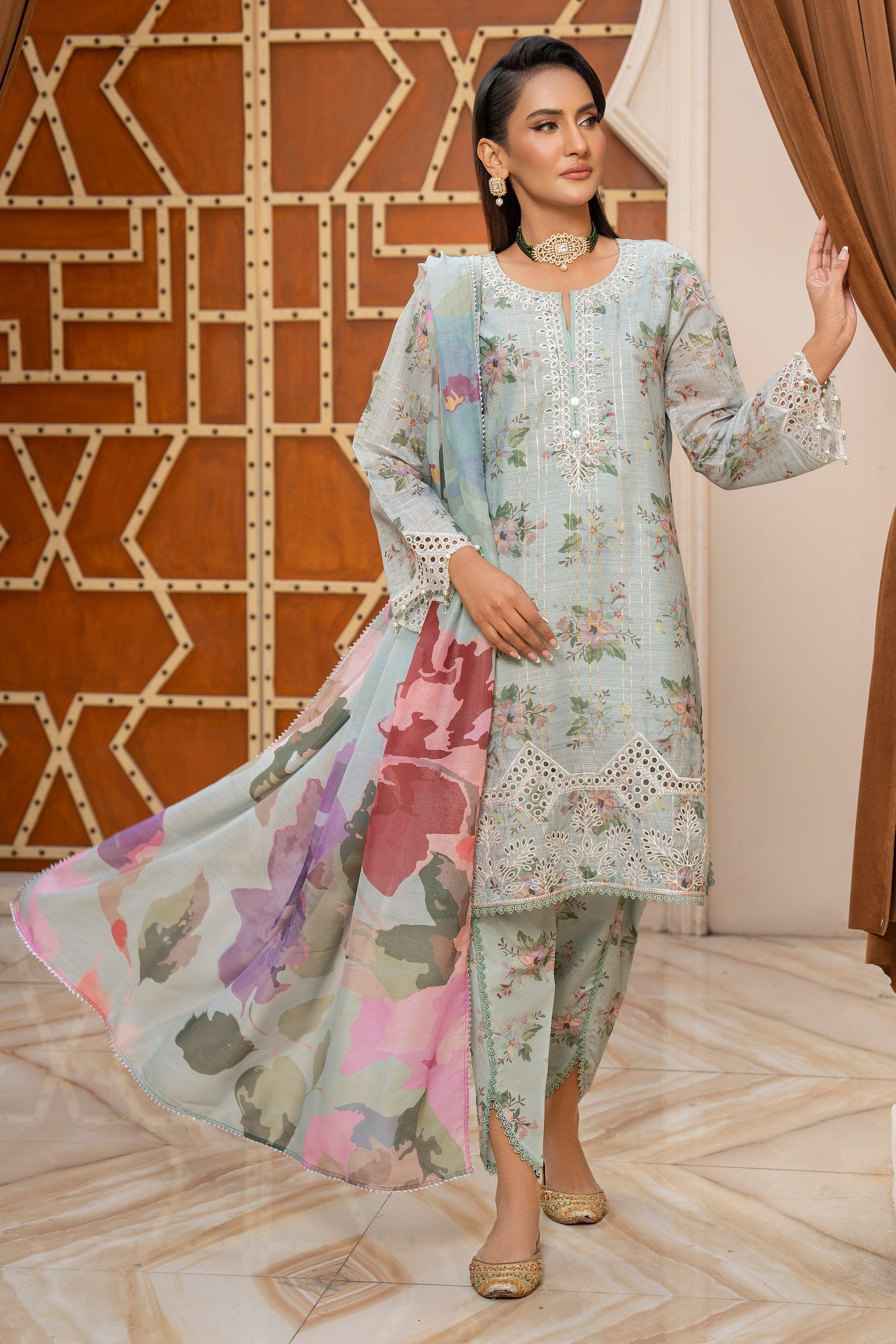 3 Piece Mint Blue Lorax Munnar Suit Pret - AR-3674 - ARFARIWAJ