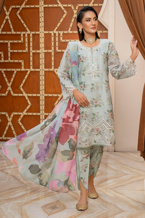 3 Piece Mint Blue Lorax Munnar Suit Pret - AR-3674 - ARFARIWAJ