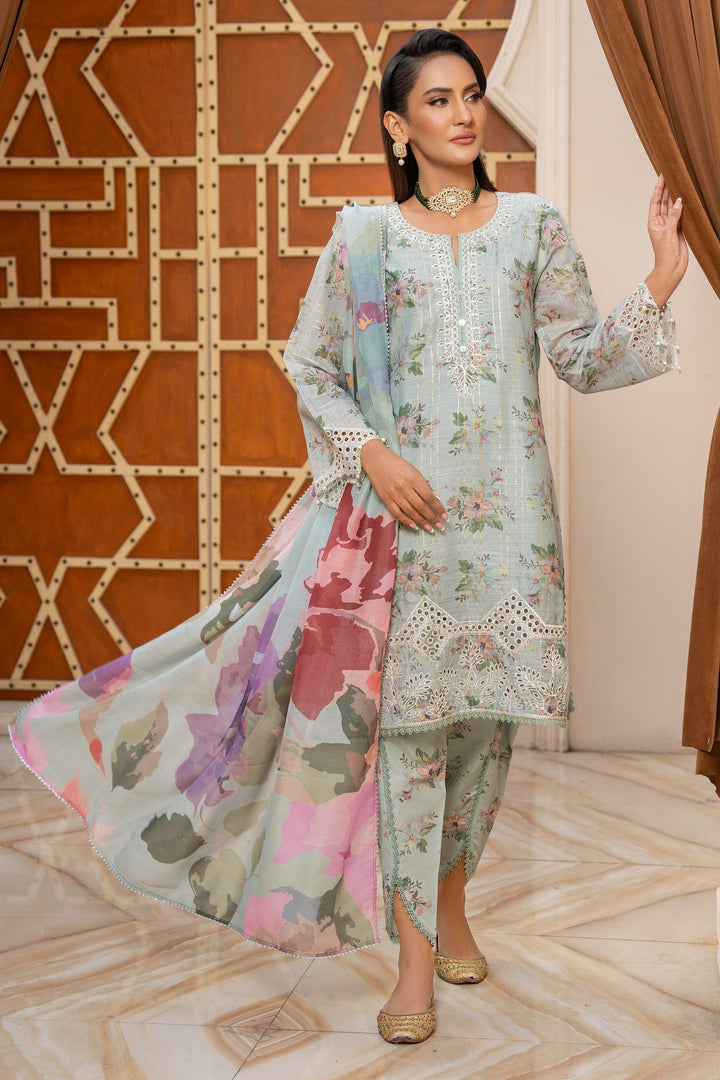 3 Piece Mint Blue Lorax Munnar Suit Pret - AR-3674 - ARFARIWAJ