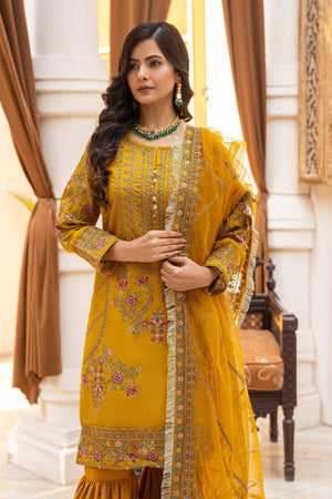 3 Piece Mustard Raw Silk Ready To Wear - IN-323 - ARFARIWAJ