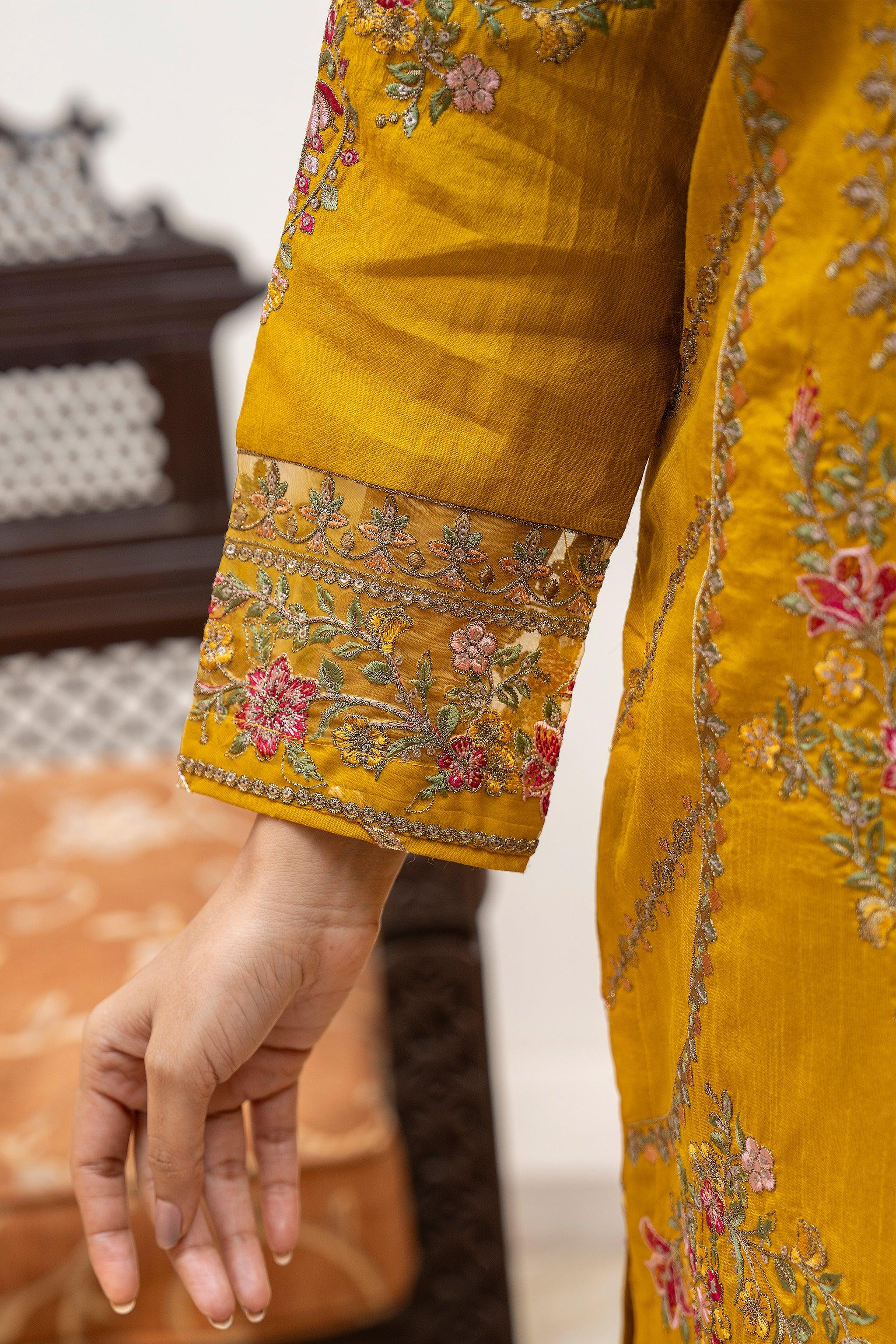 3 Piece Mustard Raw Silk Ready To Wear - IN-323 - ARFARIWAJ