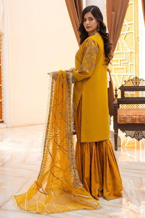 3 Piece Mustard Raw Silk Ready To Wear - IN-323 - ARFARIWAJ