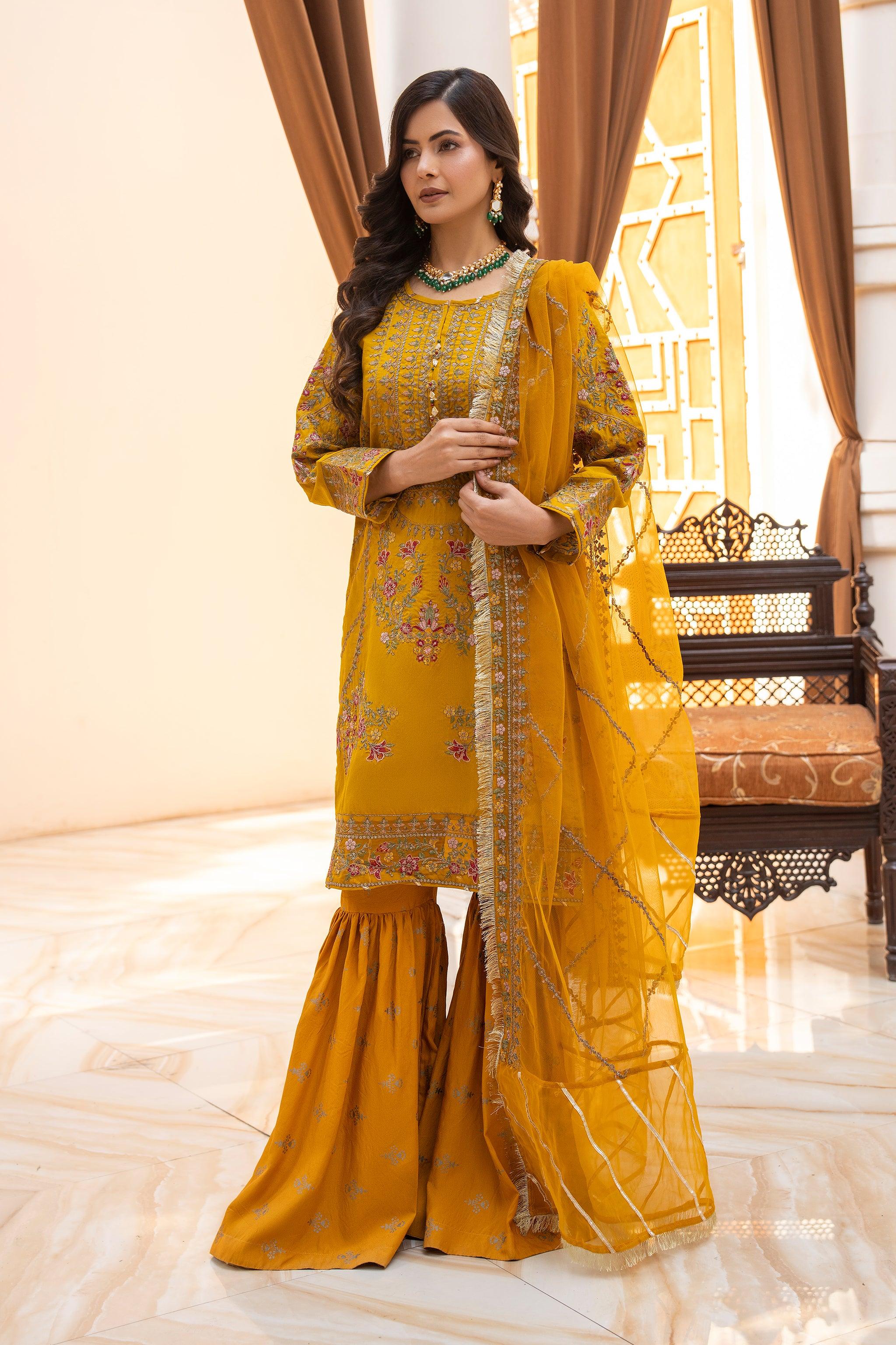 3 Piece Mustard Rawsilk Suit Pret - IN-323 - ARFARIWAJ