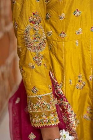 3 Piece Mustard Thai Silk Ready To Wear - IN-307 - ARFARIWAJ