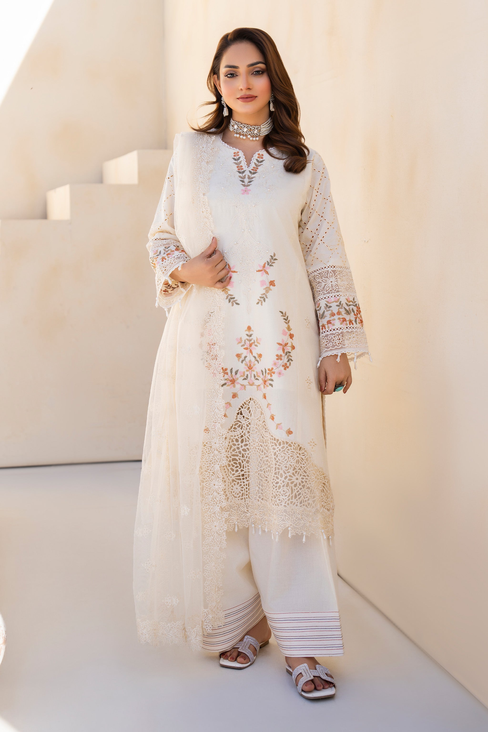 3 Piece Off white Poplin Ready To Wear - AR-3765 - ARFARIWAJ