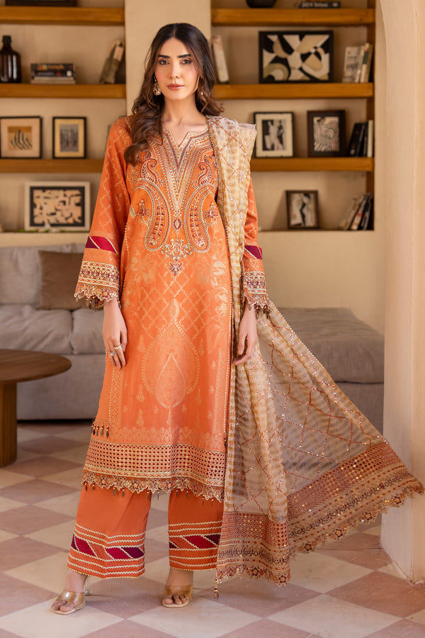 3 Piece Orange Composed Jacquard Suit Pret - AR-3079 - ARFARIWAJ
