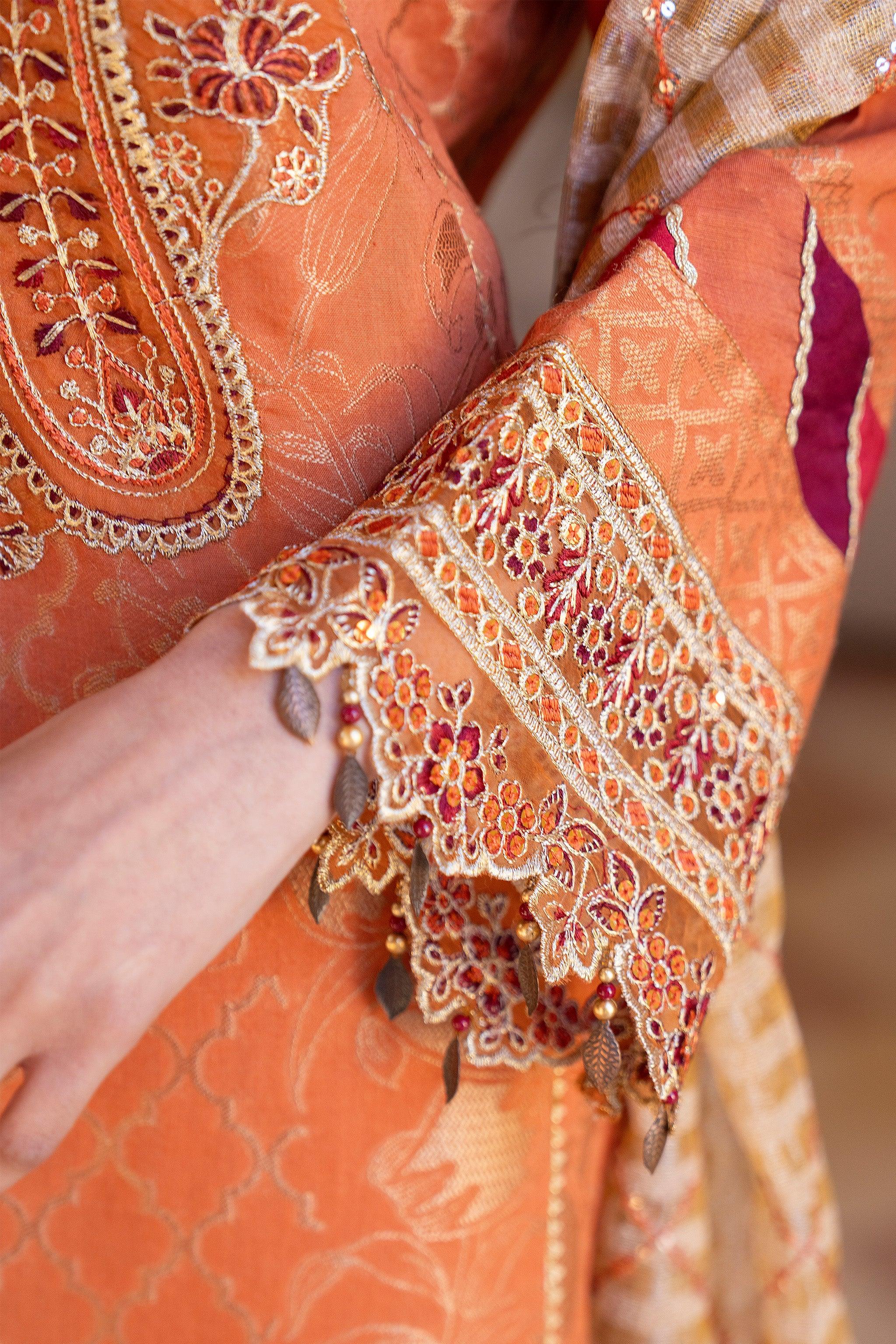 3 Piece Orange Composed Jacquard Suit Pret - AR-3079 - ARFARIWAJ