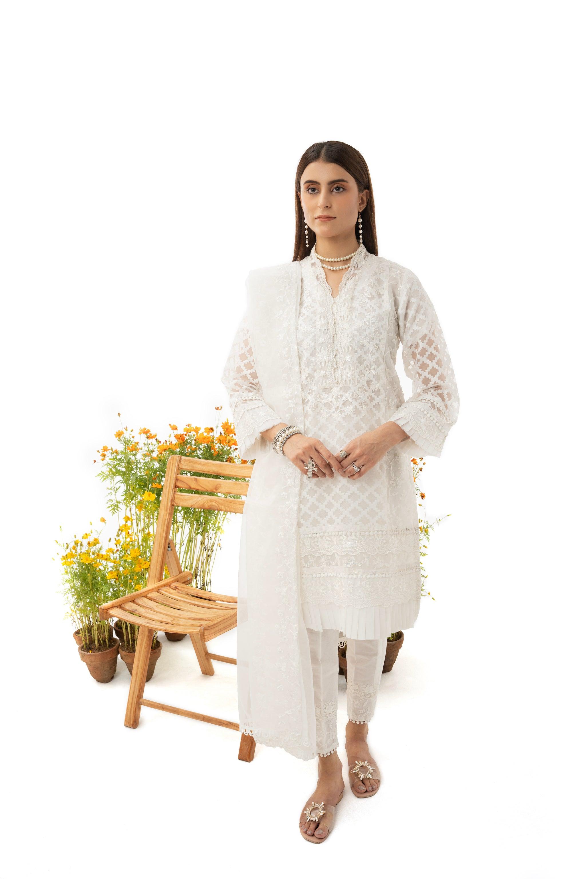 3 Piece Organza Jacquard Suit RTW - IN-28-WHITEDOVE-S23 - ARFARIWAJ