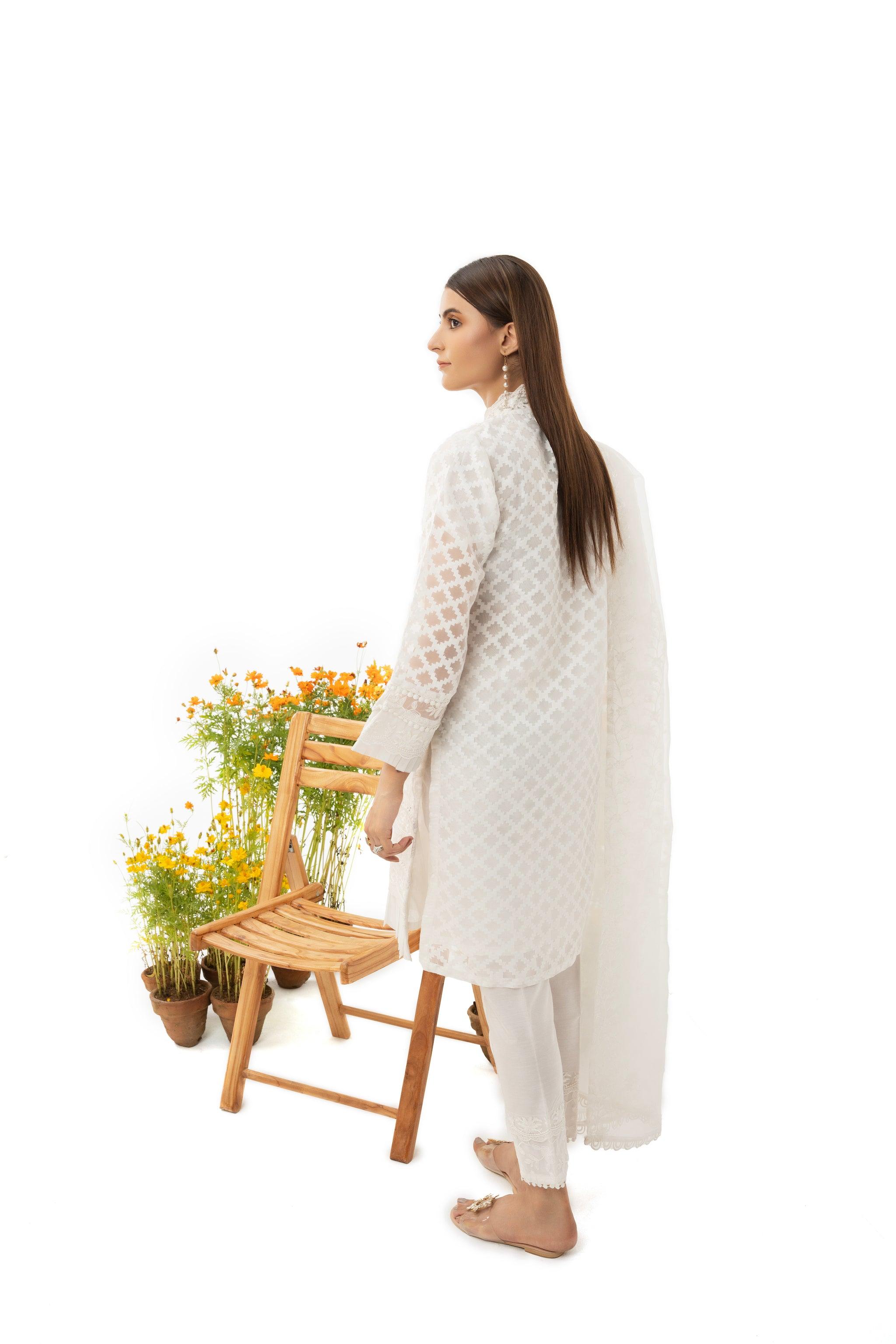 3 Piece Organza Jacquard Suit RTW - IN-28-WHITEDOVE-S23 - ARFARIWAJ