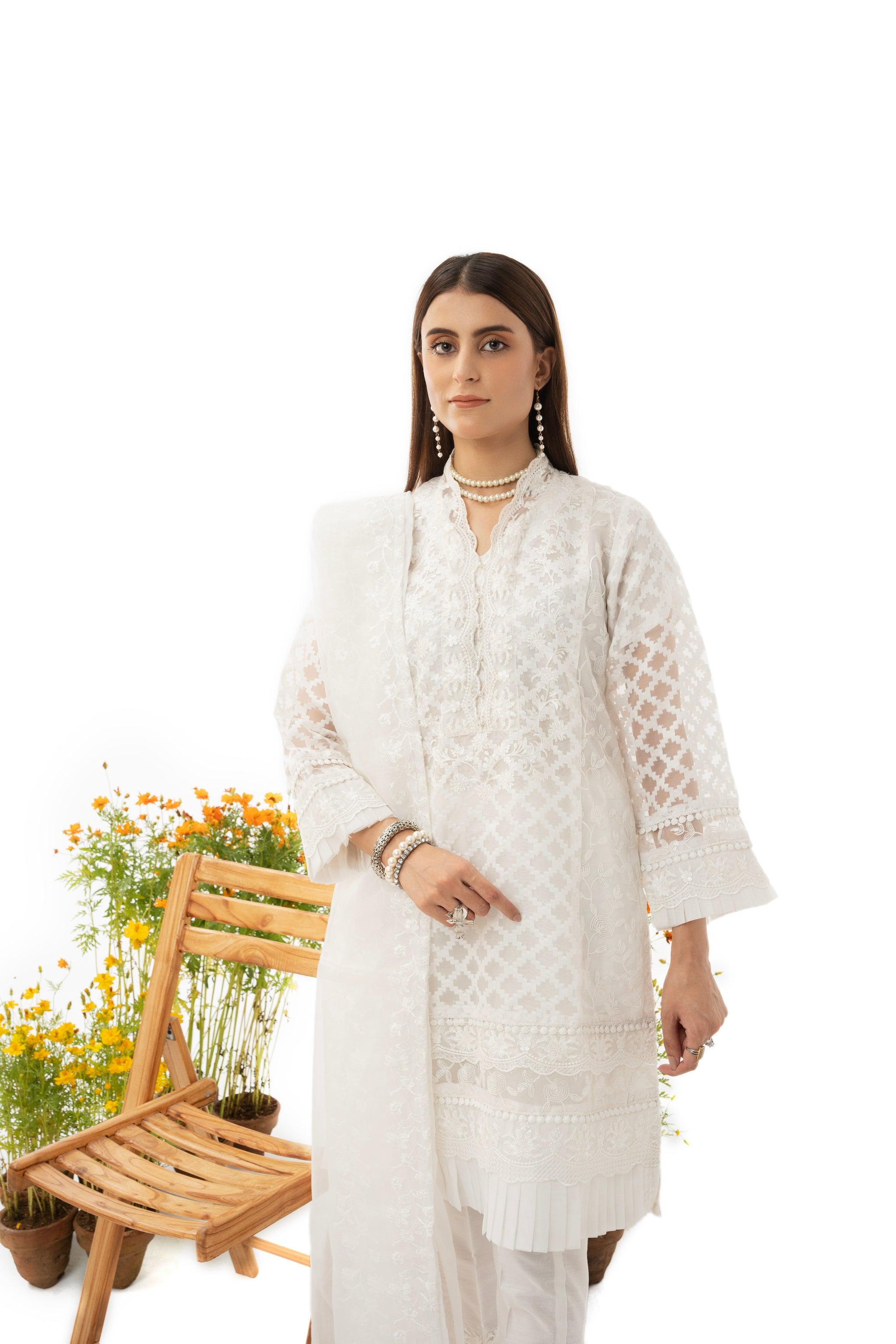 3 Piece Organza Jacquard Suit RTW - IN-28-WHITEDOVE-S23 - ARFARIWAJ