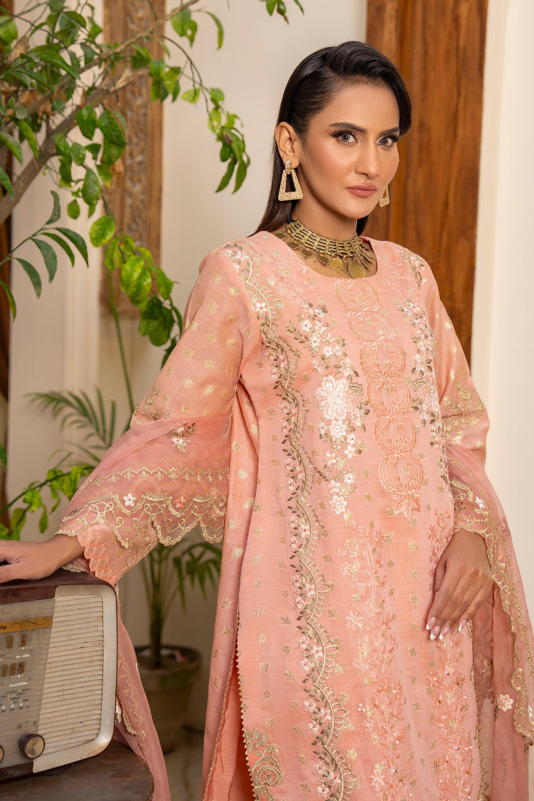 3 Piece Peach Zari Jacquard Suit Pret - AR-3669 - ARFARIWAJ
