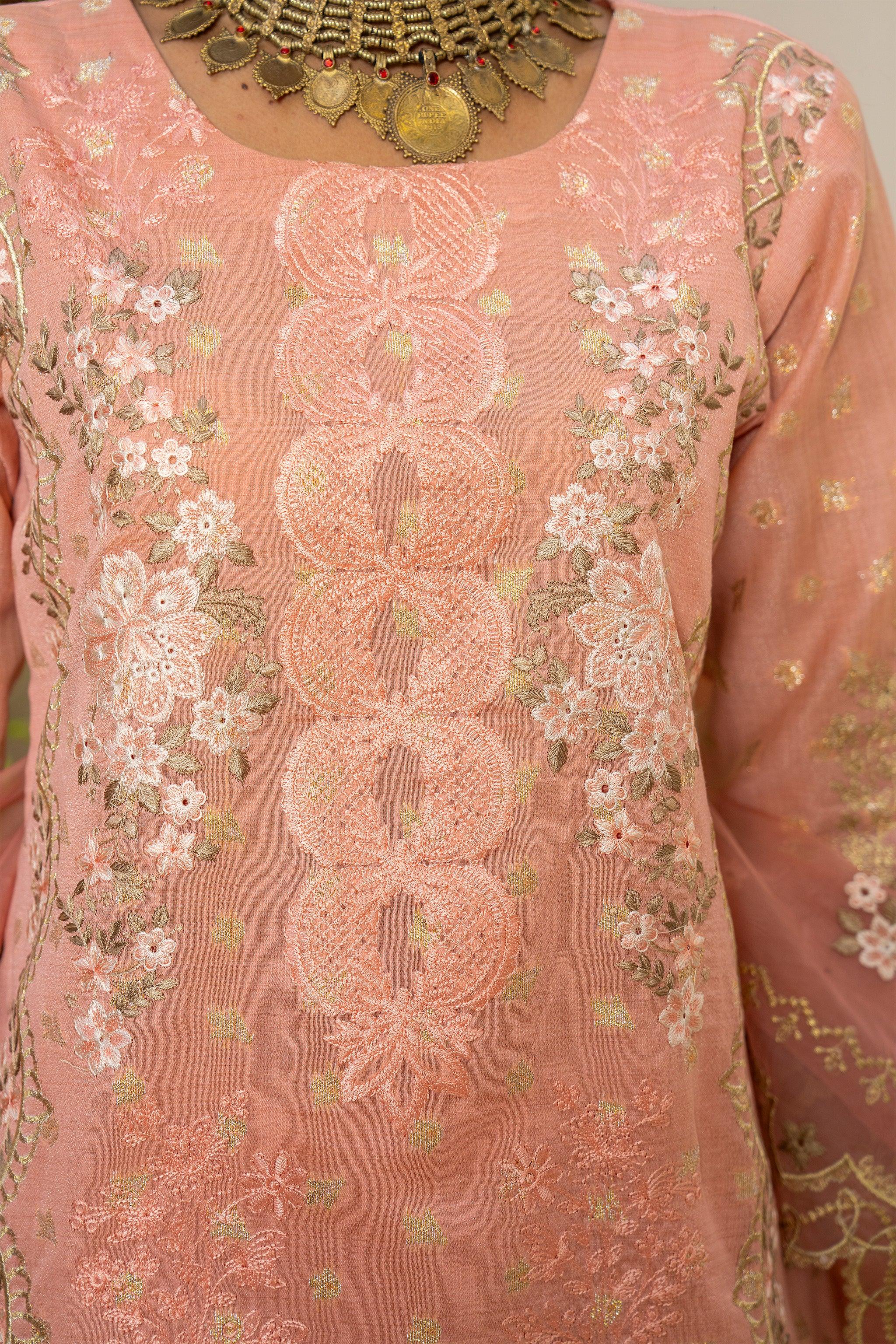 3 Piece Peach Zari Jacquard Suit Pret - AR-3669 - ARFARIWAJ