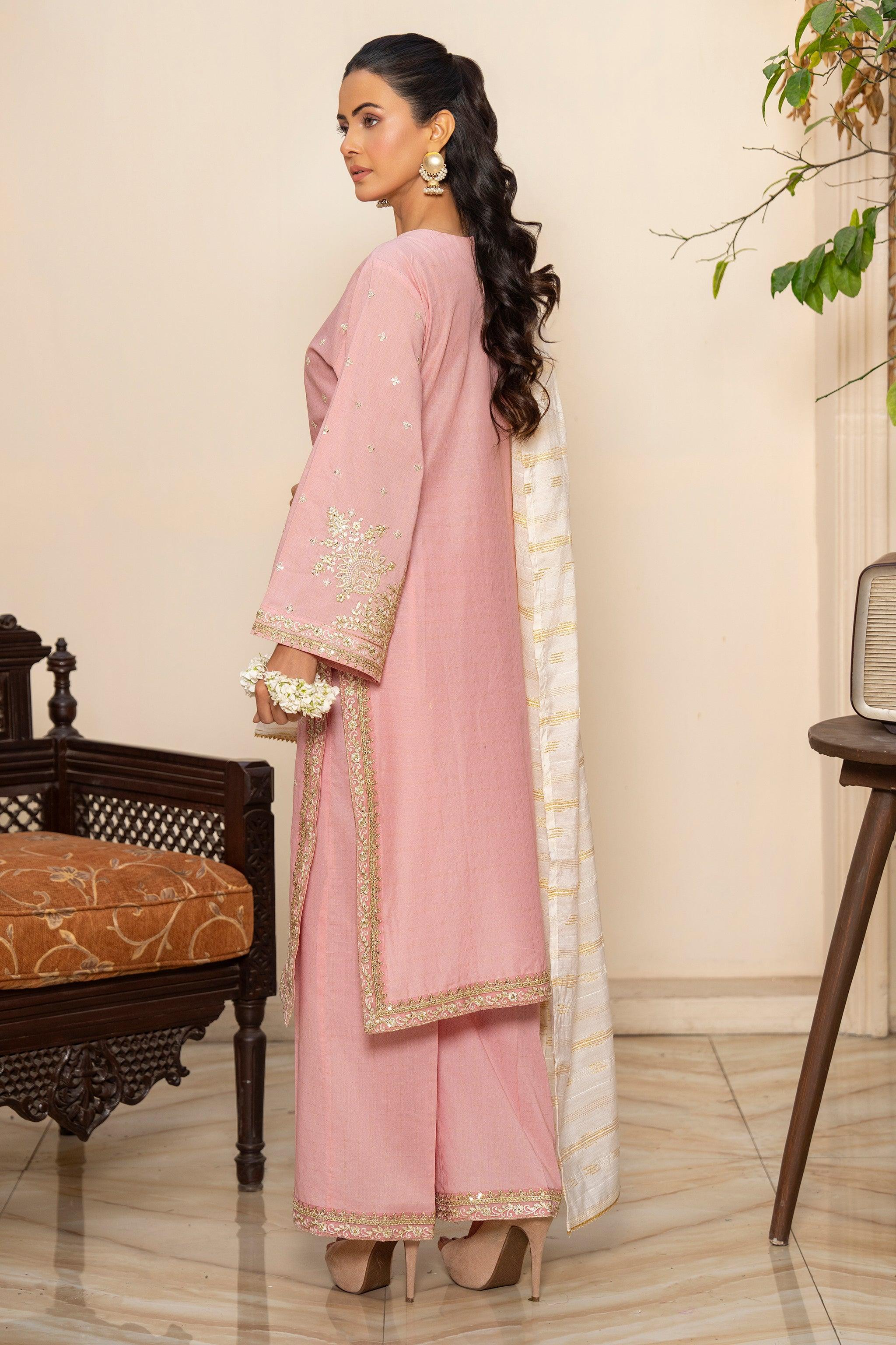 3 Piece Pink Grid Suit Pret - AR-3657 - ARFARIWAJ