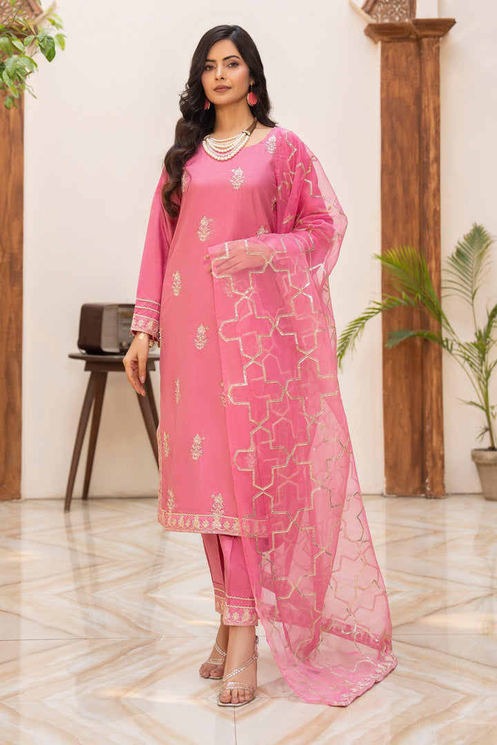 3 Piece Pink Thai Silk Suit Pret - AR-3438 - ARFARIWAJ