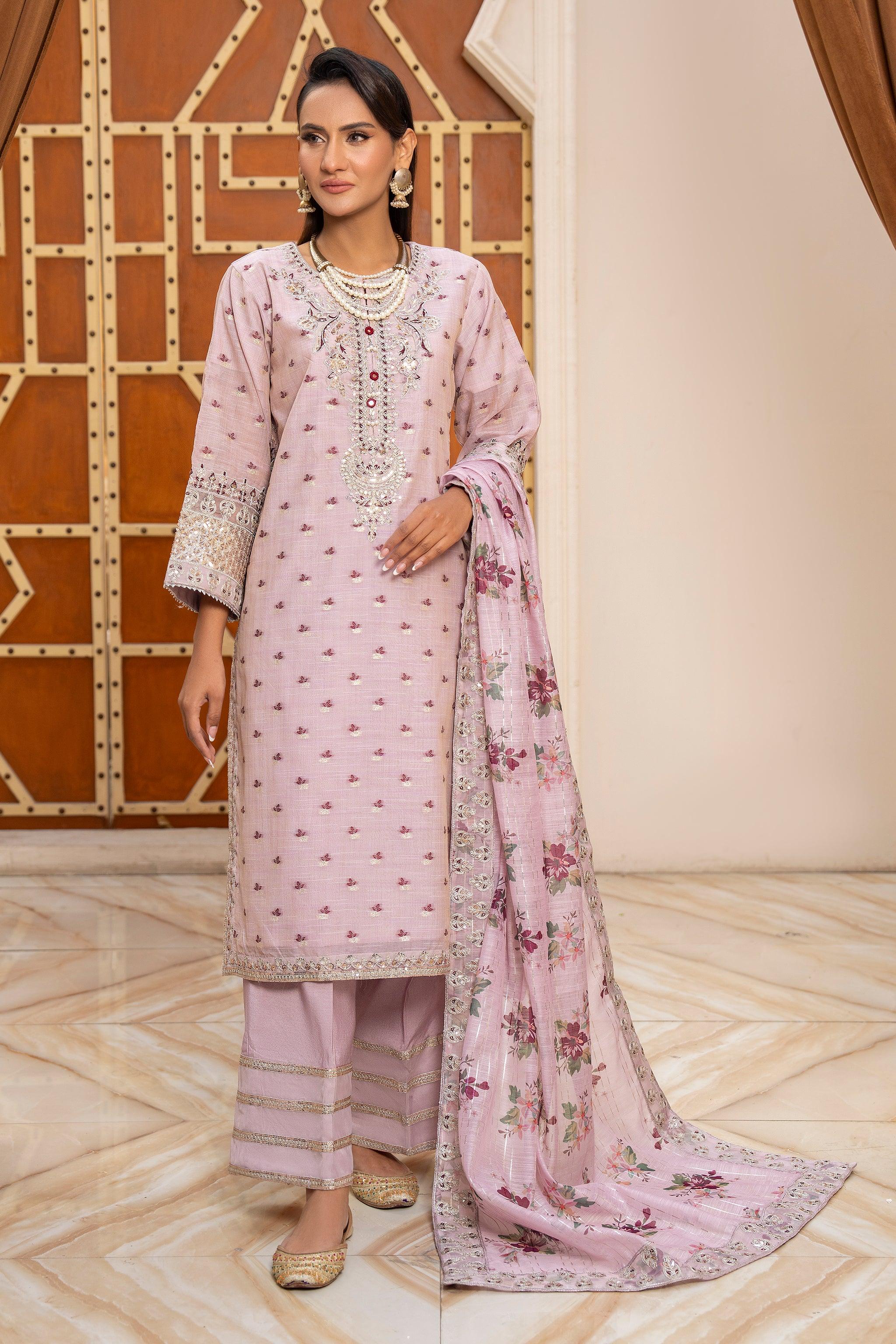 3 Piece Pink Zari Jacquard Suit Pret - AR-3581 (Pink) - ARFARIWAJ