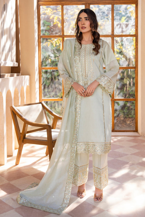 3 Piece Pistachio Ploy Slub Lawn Suit Pret - AR-3699 - ARFARIWAJ