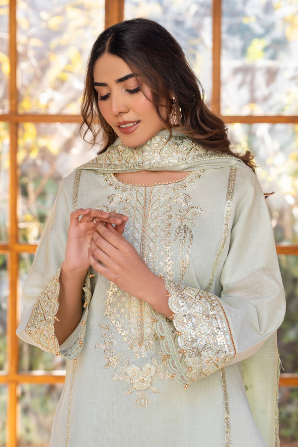 3 Piece Pistachio Ploy Slub Lawn Suit Pret - AR-3699 - ARFARIWAJ