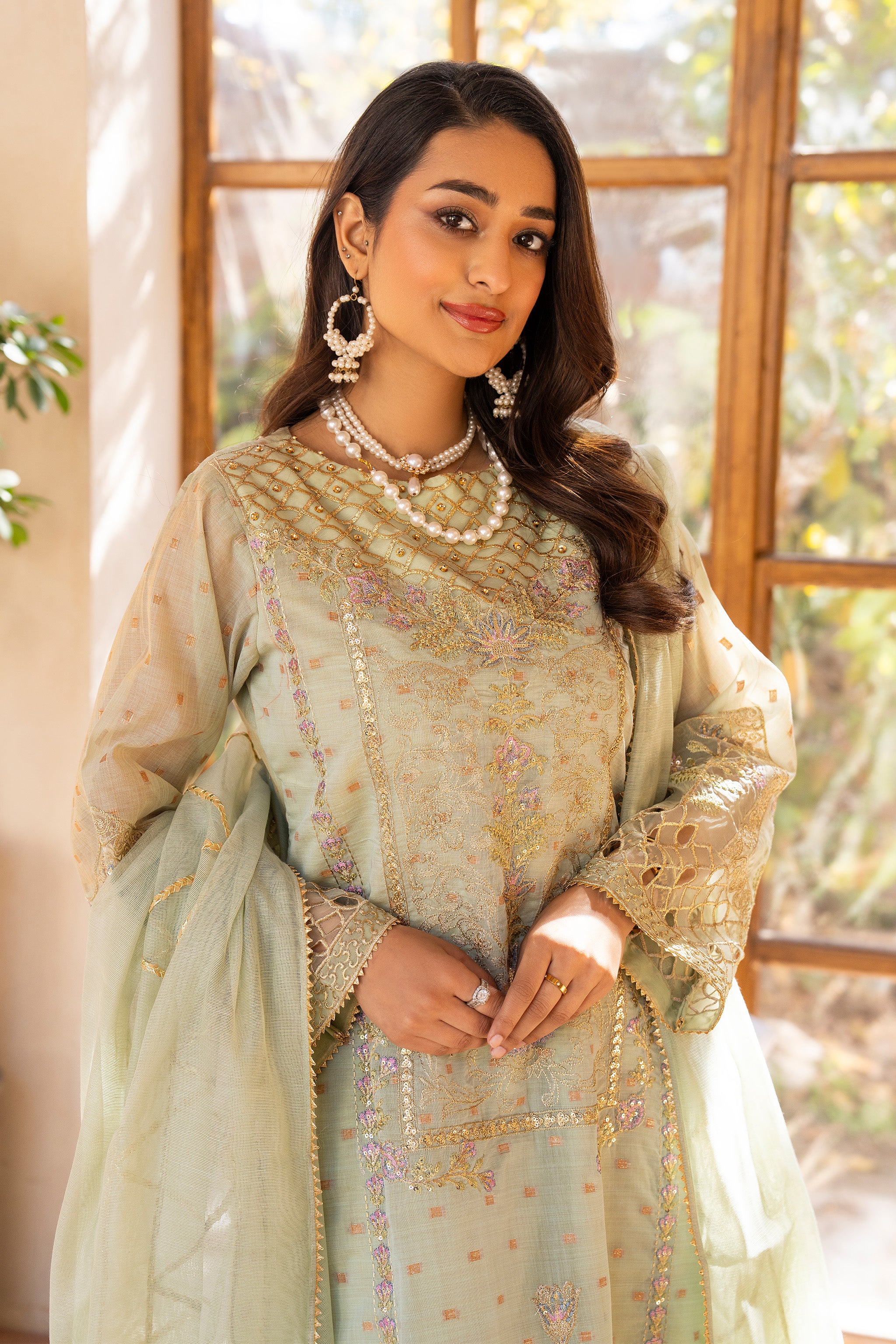 3 Piece Pistachio Zari Jacquard RTW - AR-3736 - ARFARIWAJ