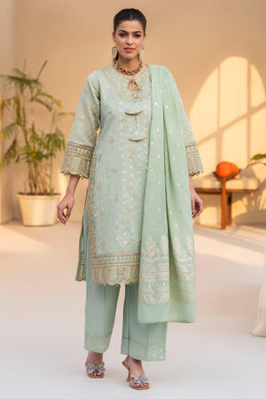 3 Piece Pistachio Zari Jacquard Ready To Wear - AR-3384 - ARFARIWAJ