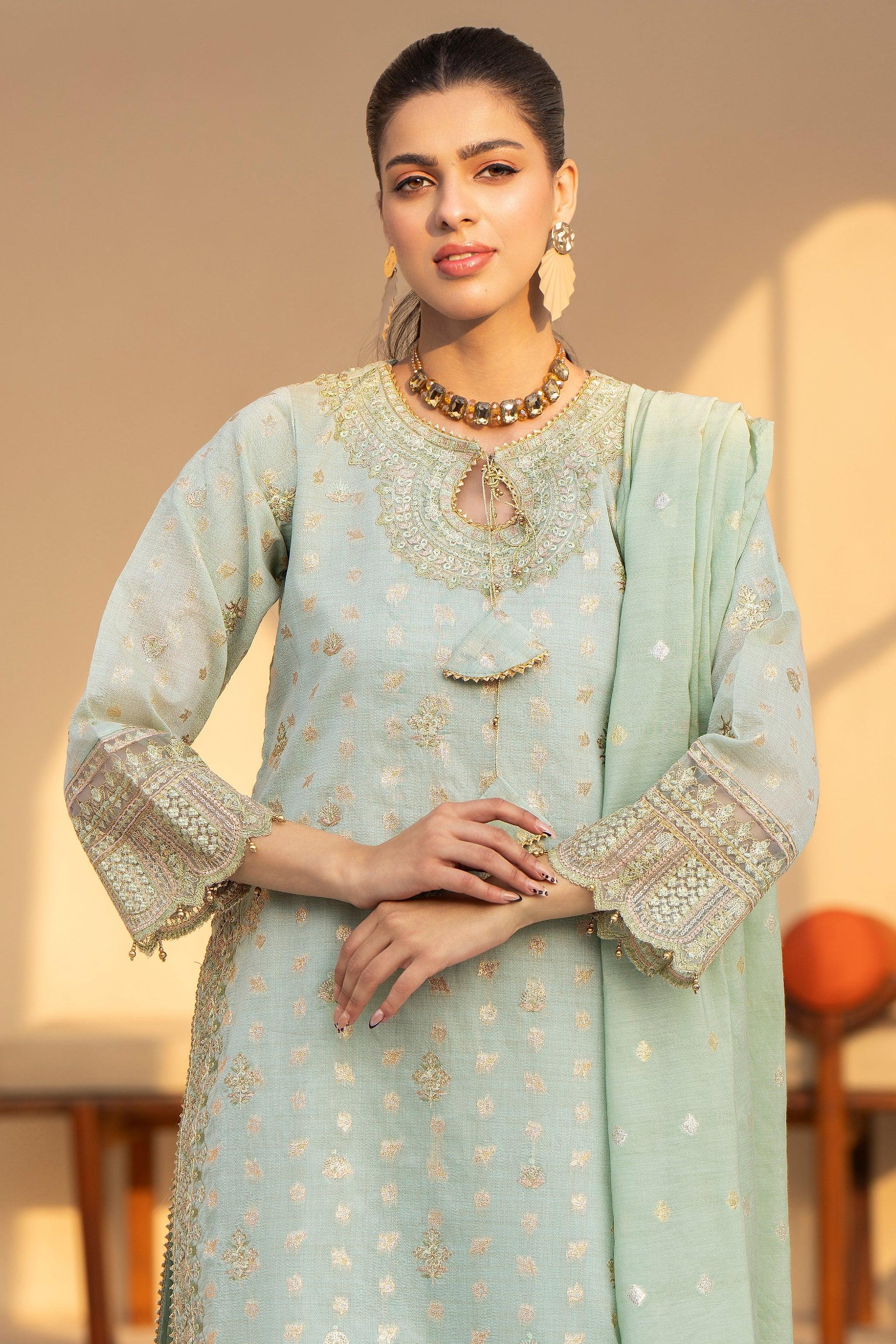 3 Piece Pistachio Zari Jacquard Suit Pret - AR-3384 - ARFARIWAJ