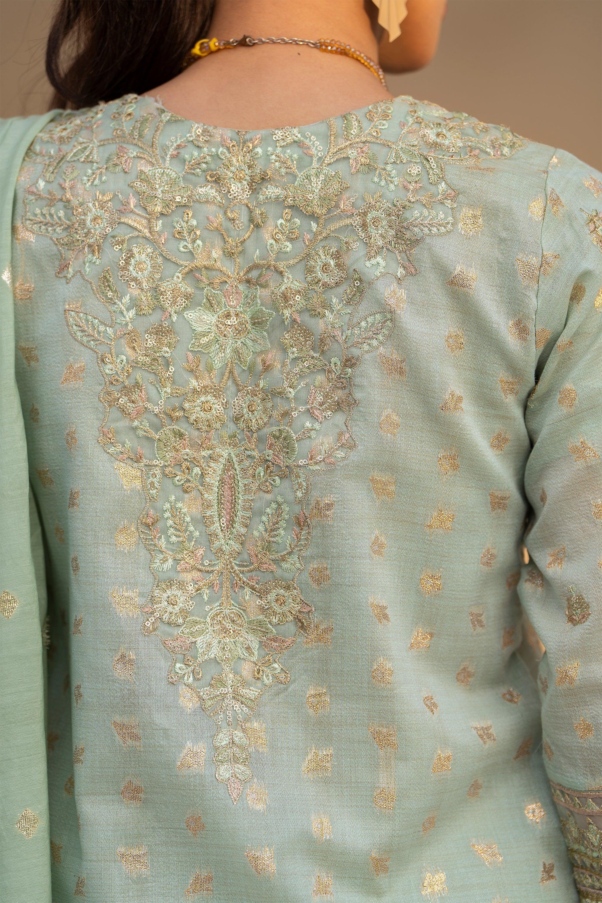 3 Piece Pistachio Zari Jacquard Suit Pret - AR-3384 - ARFARIWAJ