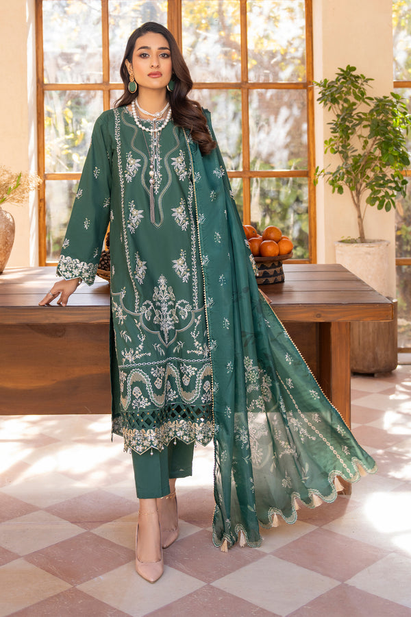 3 Piece Poplin Bottle Green Suit Pret - AR-3619 - ARFARIWAJ