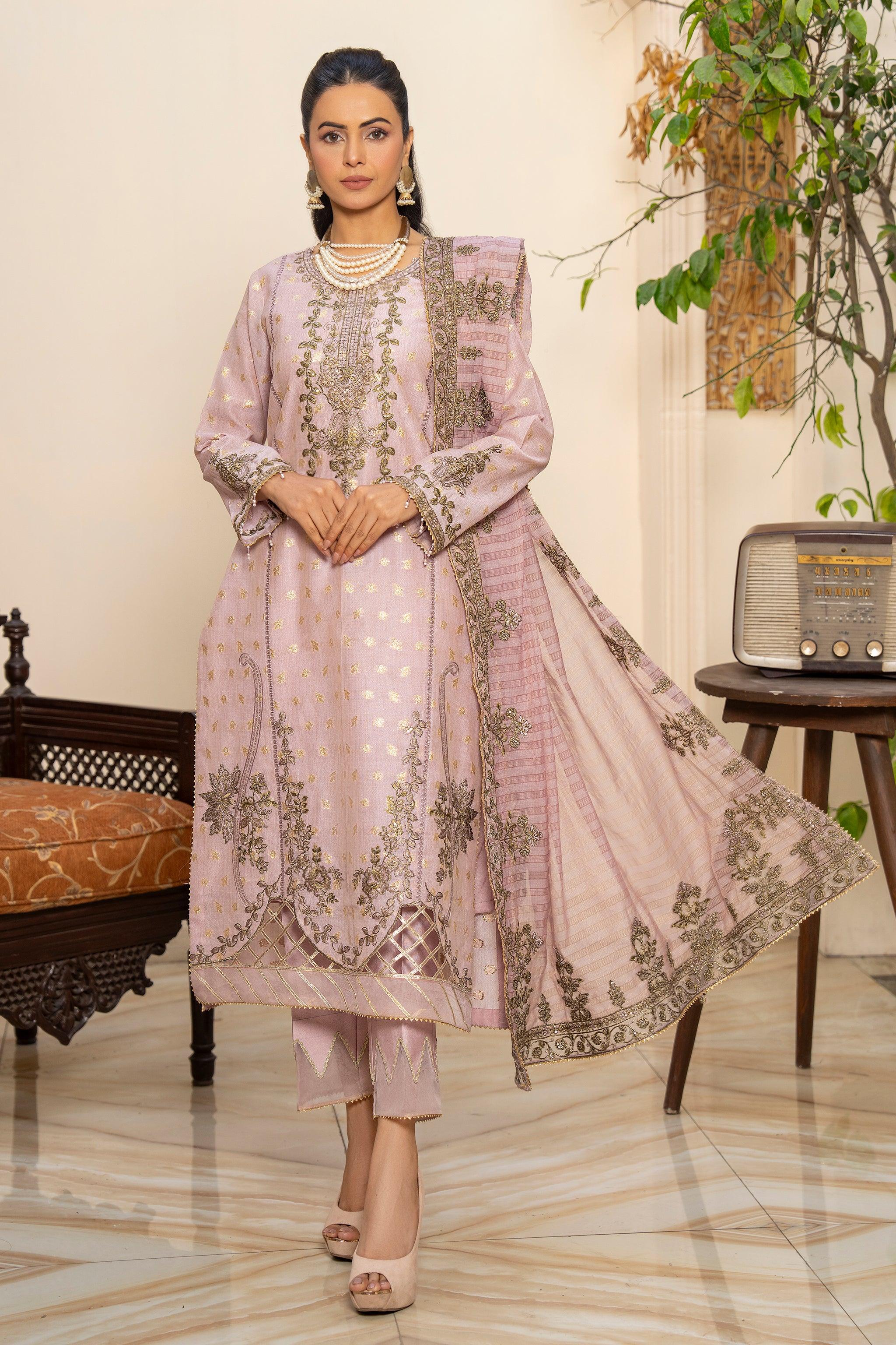 3 Piece Purple Zari Jacquard Suit Pret - AR-3675 - ARFARIWAJ