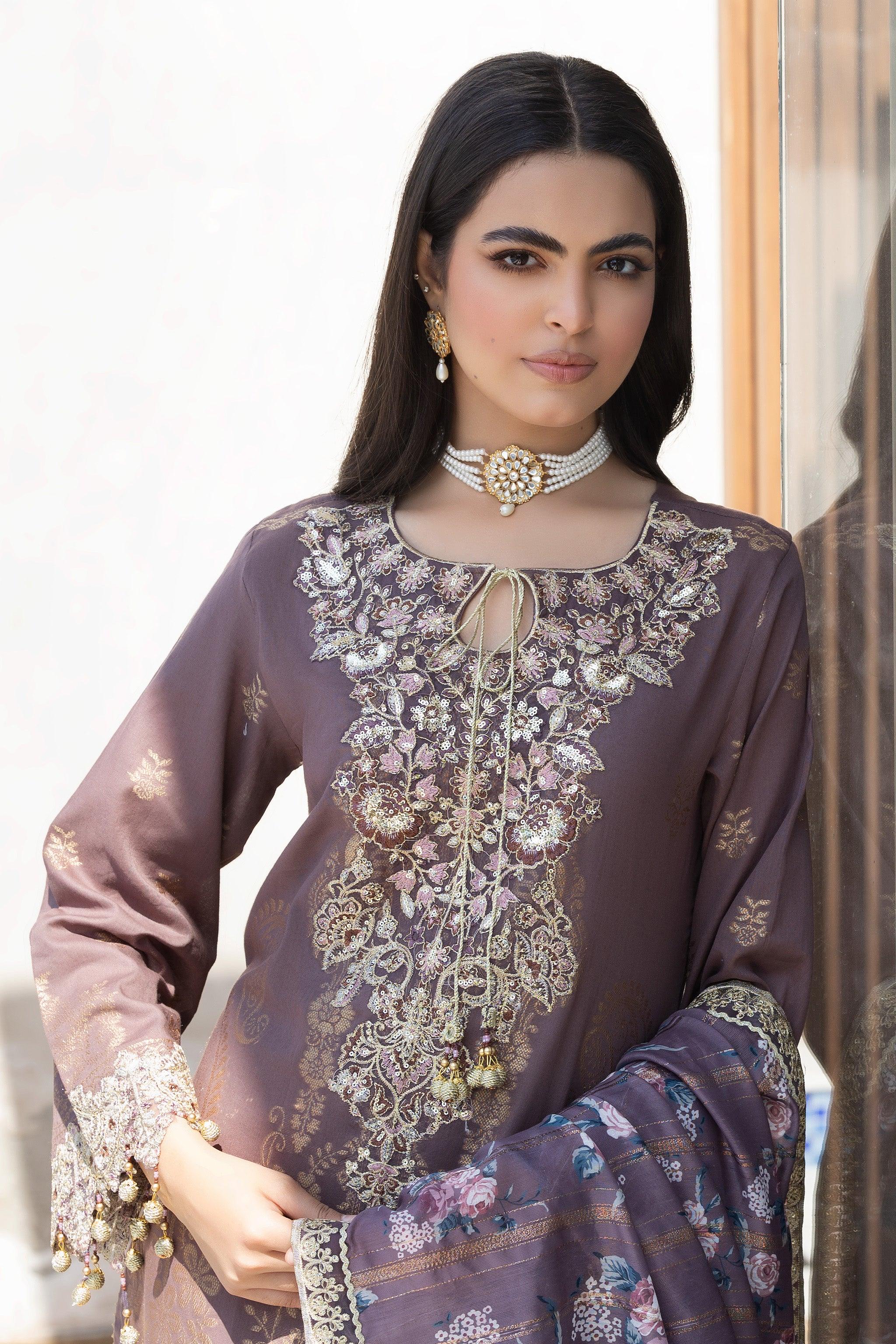 3 Piece Purplish Composed Jacquard Suit Pret - AR-3716 - ARFARIWAJ