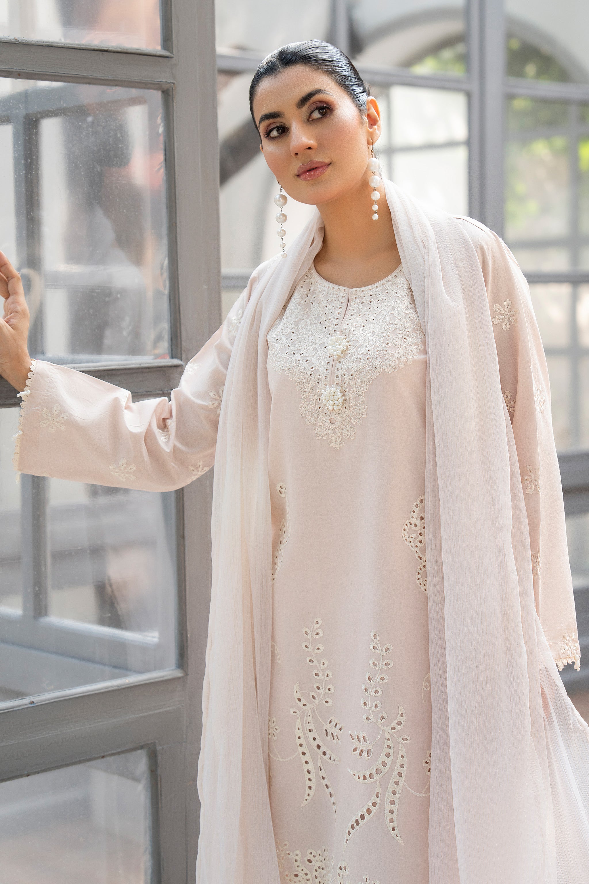 3 Piece Ready To Wear Beige Cambric Suit - AR-3878 - ArfaRiwaj