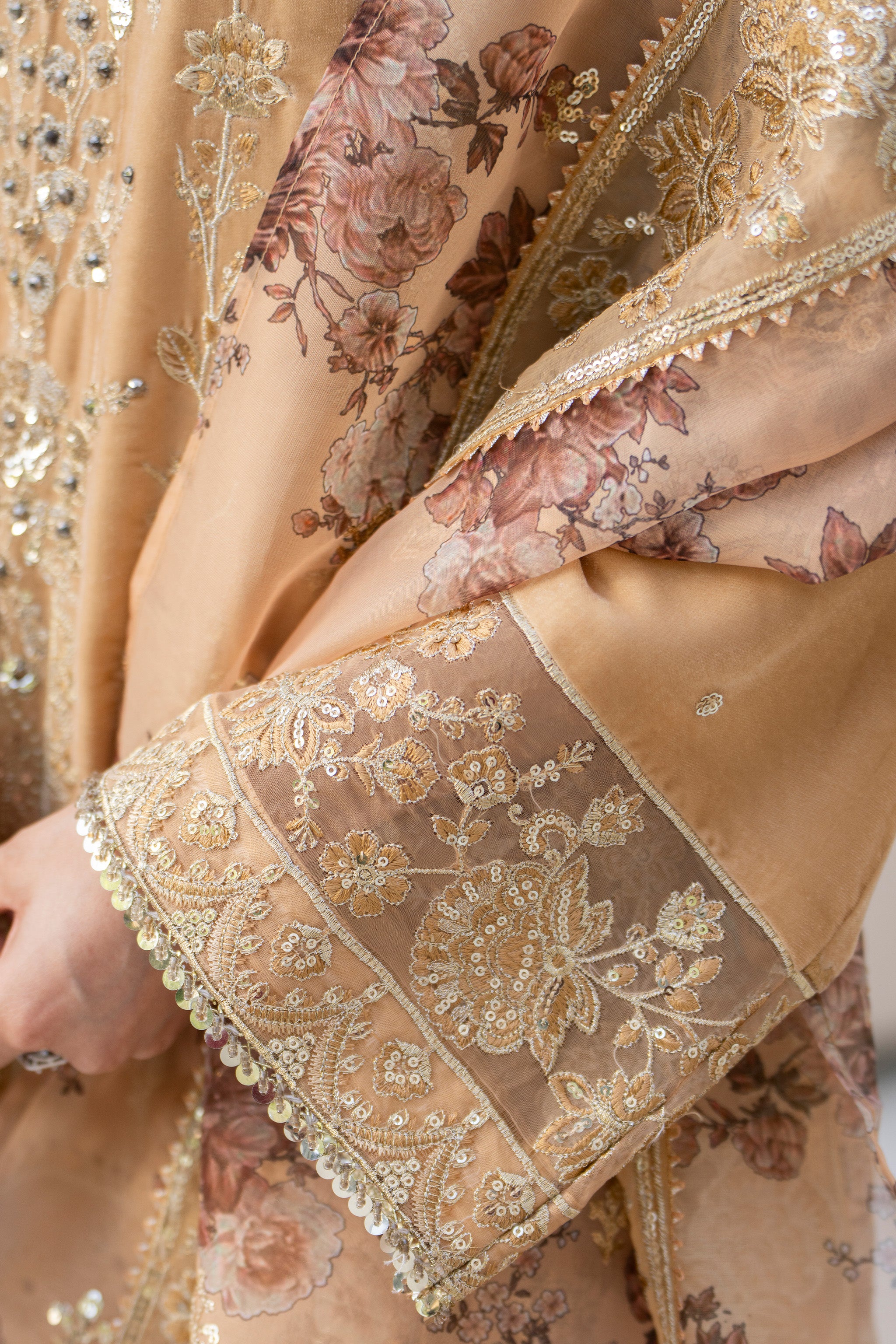 3 Piece Ready To Wear Beige Velvet Suit - IN-391 - ARFARIWAJ